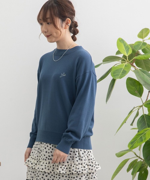 POU DOU DOU(プードゥドゥ)の「ワンポイントとり刺繍ベーシックニット(ニット/セーター・レディース・ベージュ/ブラック/ピンク/ライトグリーン/ブルー・3)」の8枚目の写真