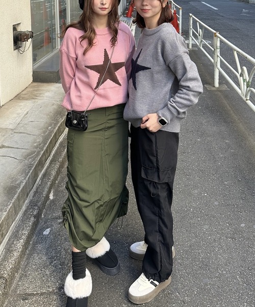 Silly(シリー)の「【春コーデに使いやすい♪】ジャガードスターニット(ニット/セーター・レディース・グレー/ピンク・FREE)」の9枚目の写真