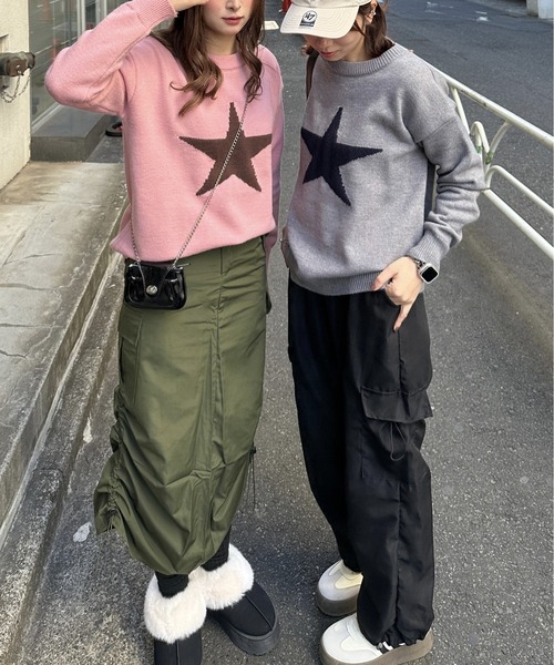 Silly(シリー)の「【春コーデに使いやすい♪】ジャガードスターニット(ニット/セーター・レディース・グレー/ピンク・FREE)」の10枚目の写真