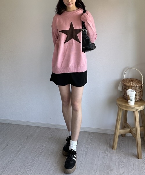 Silly(シリー)の「【春コーデに使いやすい♪】ジャガードスターニット(ニット/セーター・レディース・グレー/ピンク・FREE)」の18枚目の写真