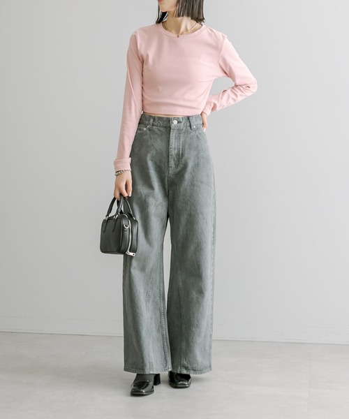 mystic（ミスティック）の「【ai no de】shibukawa ワイドフレアパンツ（デニムパンツ・レディース・ダークグレー・S/M）」の4枚目の写真