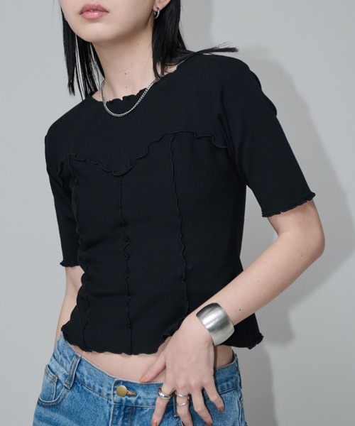 Aunt Marie's（アントマリーズ）の「ビスチェライクメロートップス（Tシャツ/カットソー・レディース・ブルー/チャコールグレー/ブラック/ホワイト・FREE）」の4枚目の写真