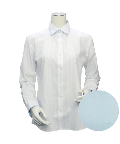 TOKYO SHIRTS（トウキョウシャツ）の「形態安定ノーアイロン ワイド 長袖ビジネスワイシャツ（ビジネスシャツ・レディース・ブルー・XL/LL/L/M/S/XS）」の4枚目の写真