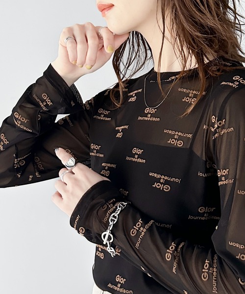 マリクワ PUBLUX フロッキープリント ロゴ シアー リボン付き ブラック PUBLUX（パブリュクス）の「MARY QUANT × PUBLUX/マリークワント