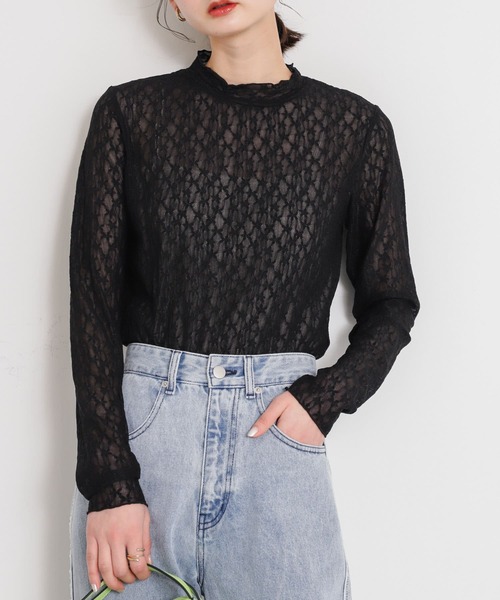 HEYUMM（ヘユム）の「レースカットトップ（Tシャツ/カットソー・レディース・オフホワイト/ブラック/オレンジ・ONE）」の3枚目の写真