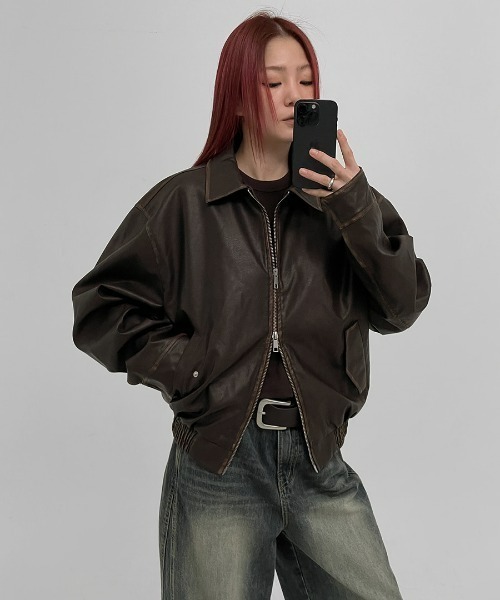 BLACKUP（ブラックアップ）の「[MADE] ヒベンヴィンテージフェイクレザージャンパー（ブルゾン・レディース・ブラック/ブラウン・FREE）」の21枚目の写真