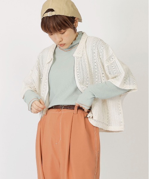 DOUBLE NAME(ダブルネーム)の「指あき配色メローロンTEE(Tシャツ/カットソー・レディース・ブラック/ブルー/オフホワイト・FREE)」の3枚目の写真