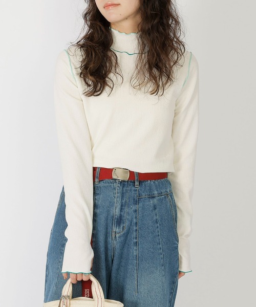 DOUBLE NAME(ダブルネーム)の「指あき配色メローロンTEE(Tシャツ/カットソー・レディース・ブラック/ブルー/オフホワイト・FREE)」の19枚目の写真