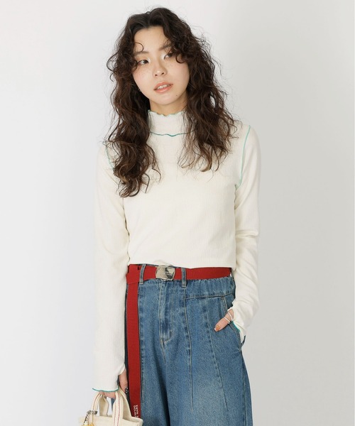 DOUBLE NAME(ダブルネーム)の「指あき配色メローロンTEE(Tシャツ/カットソー・レディース・ブラック/ブルー/オフホワイト・FREE)」の18枚目の写真