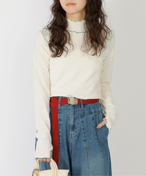 DOUBLE NAME(ダブルネーム)の「指あき配色メローロンTEE(Tシャツ/カットソー・レディース・ブラック/ブルー/オフホワイト・FREE)」の20枚目の写真
