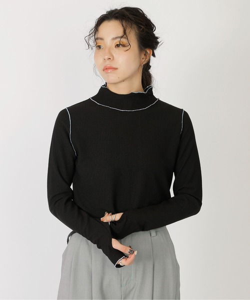 DOUBLE NAME(ダブルネーム)の「指あき配色メローロンTEE(Tシャツ/カットソー・レディース・ブラック/ブルー/オフホワイト・FREE)」の13枚目の写真