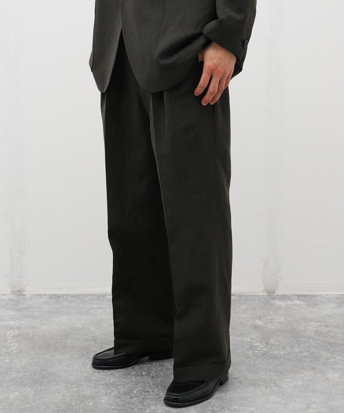 EDIFICE LA BOUCLE（エディフィスラブークル）の「【LA BOUCLE / ラブ―クル】ウール/リネン ウェザー  サイドアジャストパンツ（スラックス・メンズ・ライトグレー/アイボリー/カーキ・MEDIUM/LARGE）」の3枚目の写真