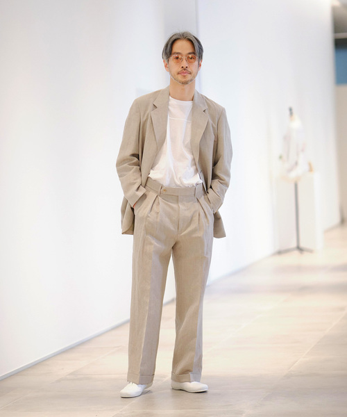 EDIFICE LA BOUCLE（エディフィスラブークル）の「【LA BOUCLE / ラブ―クル】ウール/リネン ウェザー  サイドアジャストパンツ（スラックス・メンズ・ライトグレー/アイボリー/カーキ・MEDIUM/LARGE）」の4枚目の写真