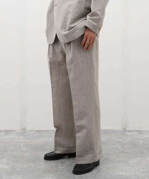 EDIFICE LA BOUCLE（エディフィスラブークル）の「【LA BOUCLE / ラブ―クル】ウール/リネン ウェザー  サイドアジャストパンツ（スラックス・メンズ・ライトグレー/アイボリー/カーキ・MEDIUM/LARGE）」の5枚目の写真