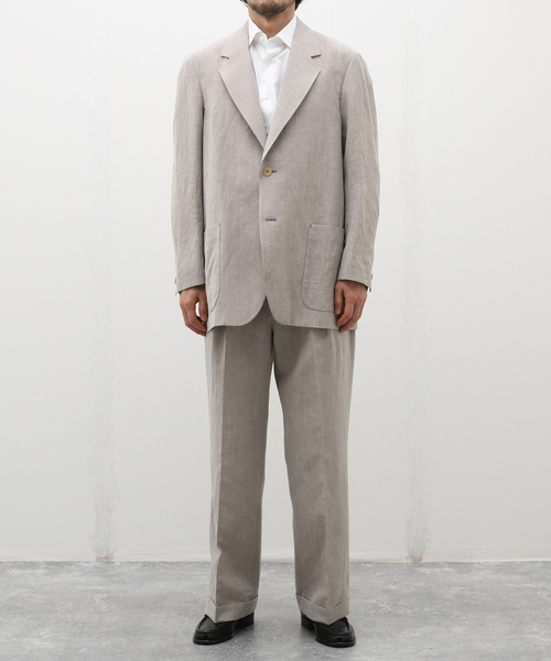 EDIFICE LA BOUCLE（エディフィスラブークル）の「【LA BOUCLE / ラブ―クル】ウール/リネン ウェザー  サイドアジャストパンツ（スラックス・メンズ・ライトグレー/アイボリー/カーキ・MEDIUM/LARGE）」の6枚目の写真