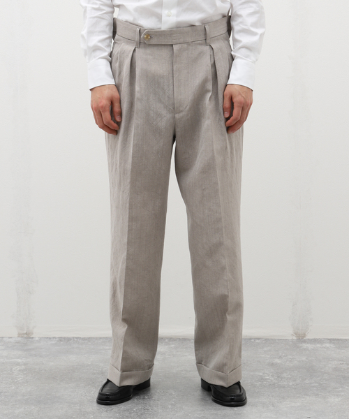 EDIFICE LA BOUCLE（エディフィスラブークル）の「【LA BOUCLE / ラブ―クル】ウール/リネン ウェザー  サイドアジャストパンツ（スラックス・メンズ・ライトグレー/アイボリー/カーキ・MEDIUM/LARGE）」の7枚目の写真