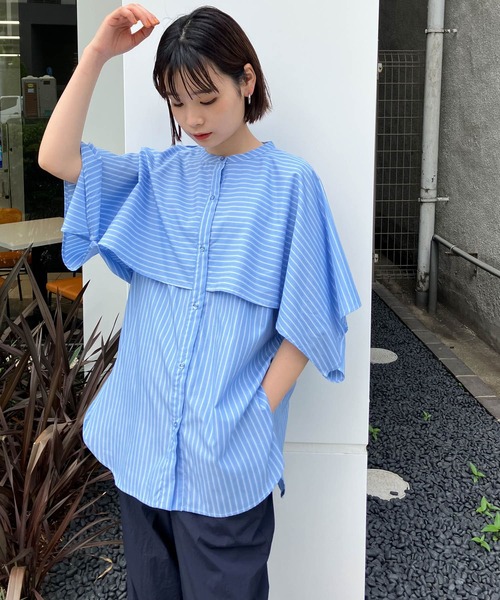 KBF(ケイビーエフ)の「2WAYマントブラウス(シャツ/ブラウス・レディース・ブルー系その他/オフホワイト/ブラック・ONE)」の14枚目の写真