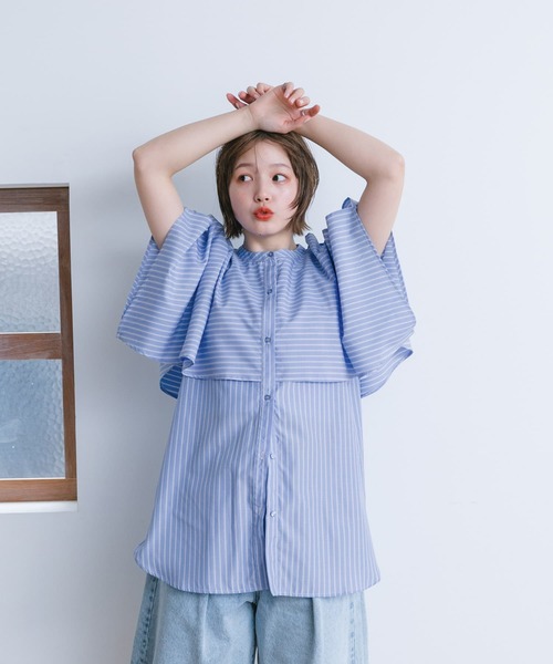 KBF(ケイビーエフ)の「2WAYマントブラウス(シャツ/ブラウス・レディース・ブルー系その他/オフホワイト/ブラック・ONE)」の19枚目の写真