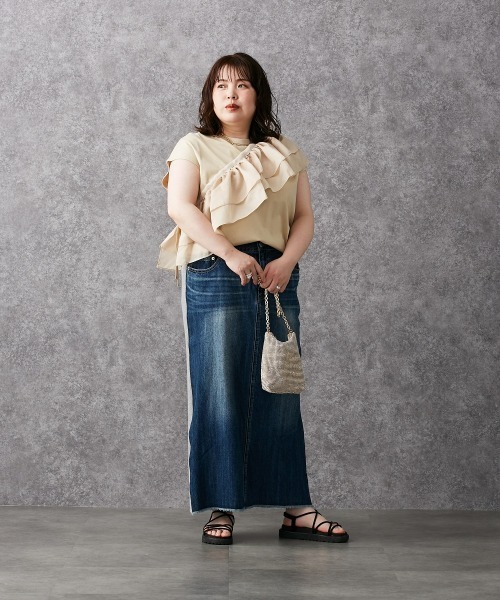 GEVS.(ジェイヴィス)の「 バックリブデニムロングタイトスカート <大きいサイズ有>GEVS.(スカート・レディース・ネイビー系/ブルー系・LL/3L/4L/5L/M/L)」の7枚目の写真