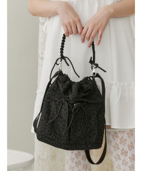 merry jenny（メリージェニー）の「3way ribbonジャカードポシェット（ショルダーバッグ・レディース・ブラック/ピンク/オフホワイト・FREE）」の3枚目の写真