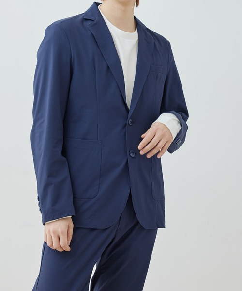 j.n.r.d(ジェー・エヌ・アール・ディー)の「【セットアップ対応】j.n.r.d/ナイロンハイカムニット2Bジャケット(テーラードジャケット・メンズ・ネイビー/チャコールグレー・L/LL/M)」の1枚目の写真