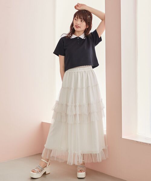 MAJESTIC LEGON（マジェスティックレゴン）の「ラインカラークロップドポロシャツ（ポロシャツ・レディース・ピンク/オフホワイト/ブラック・MEDIUM）」の8枚目の写真