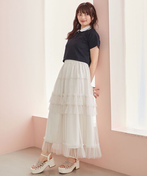 MAJESTIC LEGON（マジェスティックレゴン）の「ラインカラークロップドポロシャツ（ポロシャツ・レディース・ピンク/オフホワイト/ブラック・MEDIUM）」の9枚目の写真