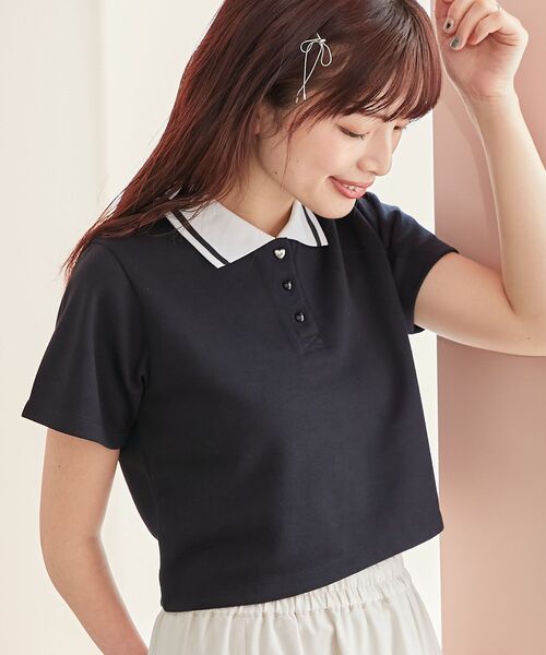 MAJESTIC LEGON（マジェスティックレゴン）の「ラインカラークロップドポロシャツ（ポロシャツ・レディース・ピンク/オフホワイト/ブラック・MEDIUM）」の12枚目の写真