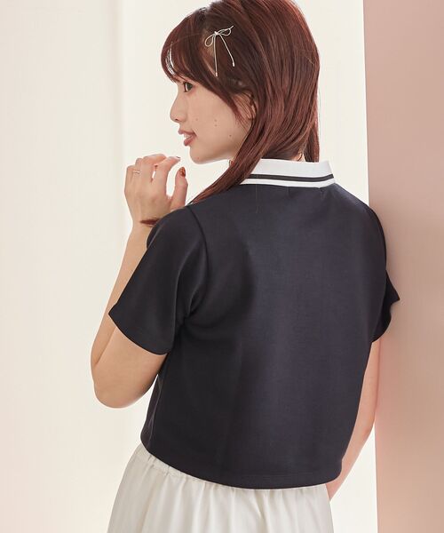 MAJESTIC LEGON（マジェスティックレゴン）の「ラインカラークロップドポロシャツ（ポロシャツ・レディース・ピンク/オフホワイト/ブラック・MEDIUM）」の13枚目の写真