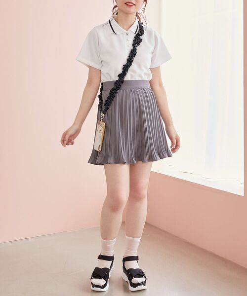 MAJESTIC LEGON（マジェスティックレゴン）の「ラインカラークロップドポロシャツ（ポロシャツ・レディース・ピンク/オフホワイト/ブラック・MEDIUM）」の15枚目の写真