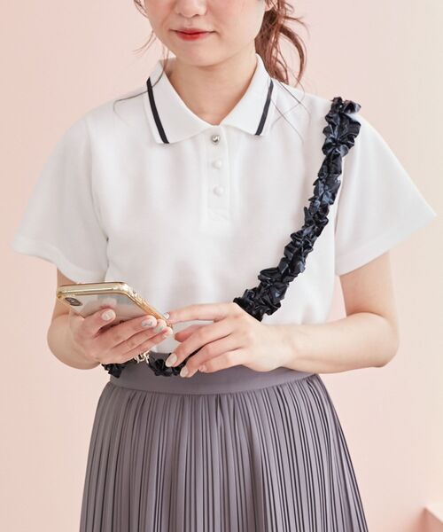 MAJESTIC LEGON（マジェスティックレゴン）の「ラインカラークロップドポロシャツ（ポロシャツ・レディース・ピンク/オフホワイト/ブラック・MEDIUM）」の20枚目の写真