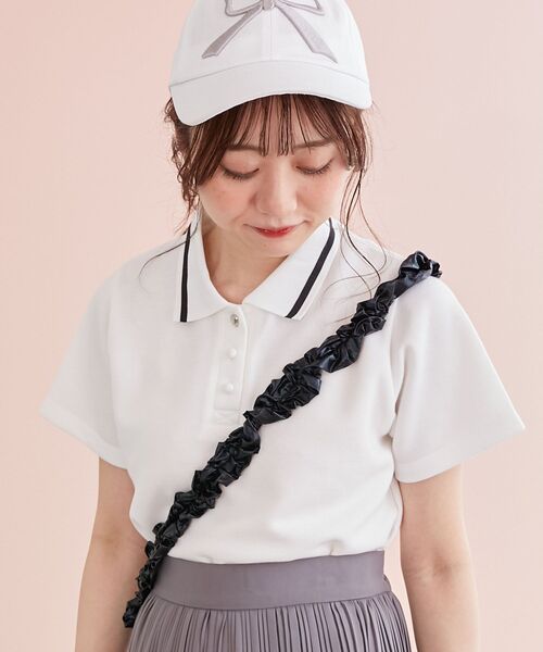 MAJESTIC LEGON（マジェスティックレゴン）の「ラインカラークロップドポロシャツ（ポロシャツ・レディース・ピンク/オフホワイト/ブラック・MEDIUM）」の21枚目の写真