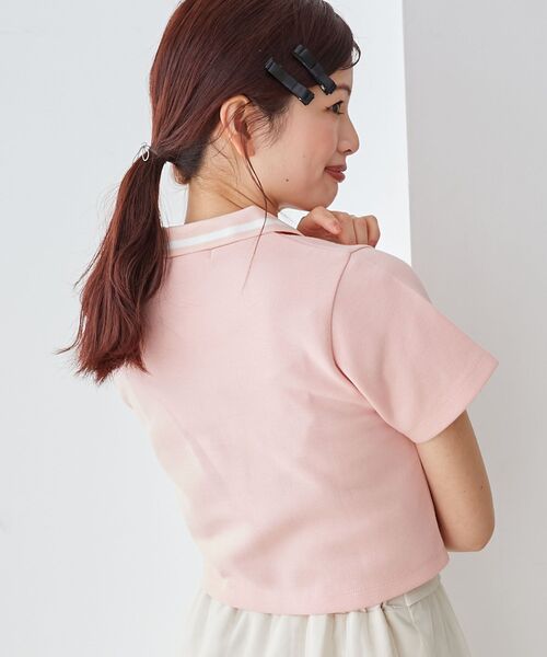 MAJESTIC LEGON（マジェスティックレゴン）の「ラインカラークロップドポロシャツ（ポロシャツ・レディース・ピンク/オフホワイト/ブラック・MEDIUM）」の4枚目の写真