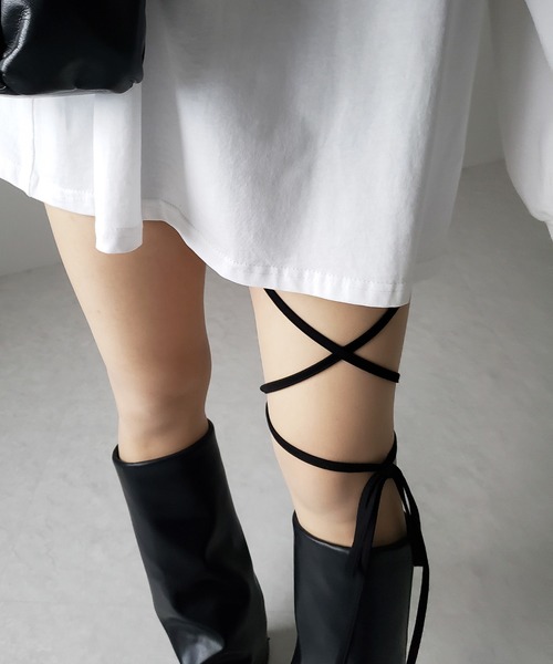 me+em select（ミームセレクト）の「【 セルフカット調節可能 】クロスストラップリボンバイカーレギンスパンツ  ／ cross strap ribbon biker leggings pants（その他パンツ・レディース・ブラック/アイボリー・FREE）」の11枚目の写真