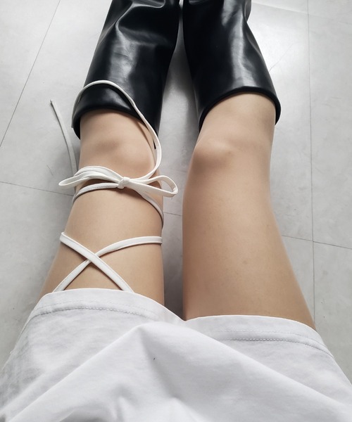 セルフカット調節可能 】クロスストラップリボンバイカーレギンス