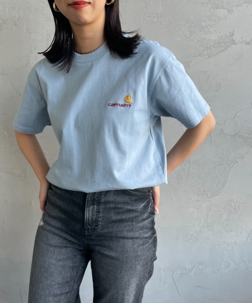 [carhartt WIP/カーハートダブリューアイピー] AMERICAN SCRIPT ワンポイント刺繍ロゴ ショートスリーブTシャツ（Tシャツ/カットソー）｜Carhartt WIP（カーハートダブリューアイピー）