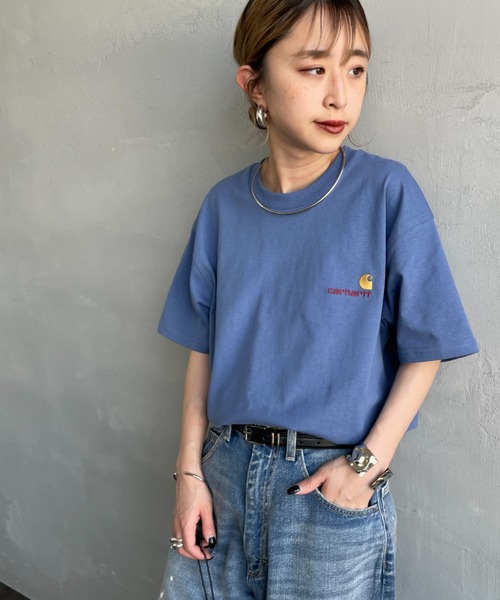Carhartt WIP（カーハートダブリューアイピー）の「[carhartt WIP/カーハートダブリューアイピー] AMERICAN SCRIPT ワンポイント刺繍ロゴ ショートスリーブTシャツ（Tシャツ/カットソー・レディース・ブラック/サックスブルー/ベージュ/ホワイト/ライトグレー/ブラウン/ブルー/ナチュラル・XS/S/M/L/XL）」の8枚目の写真