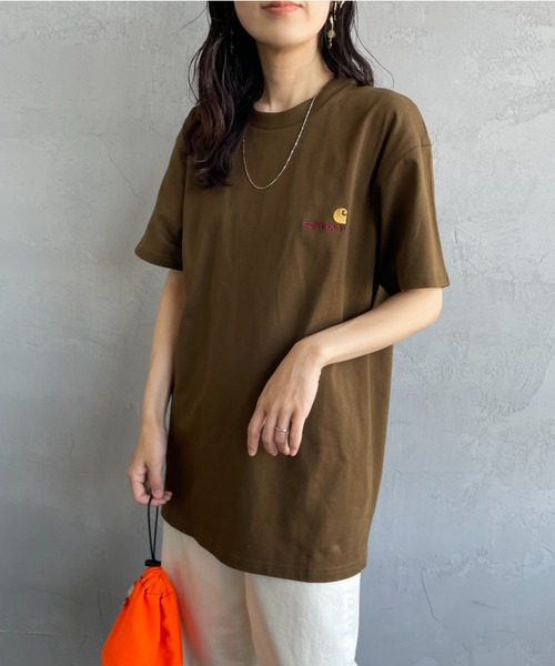 [carhartt WIP/カーハートダブリューアイピー] AMERICAN SCRIPT ワンポイント刺繍ロゴ ショートスリーブTシャツ（Tシャツ/カットソー）｜Carhartt WIP（カーハートダブリューアイピー）