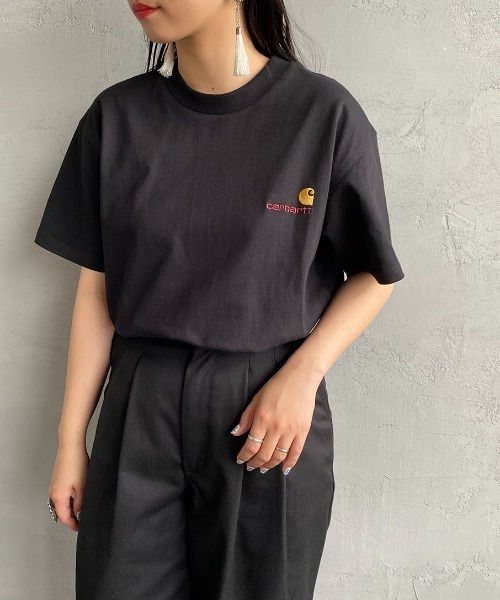 [carhartt WIP/カーハートダブリューアイピー] AMERICAN SCRIPT ワンポイント刺繍ロゴ ショートスリーブTシャツ（Tシャツ/カットソー）｜Carhartt WIP（カーハートダブリューアイピー）