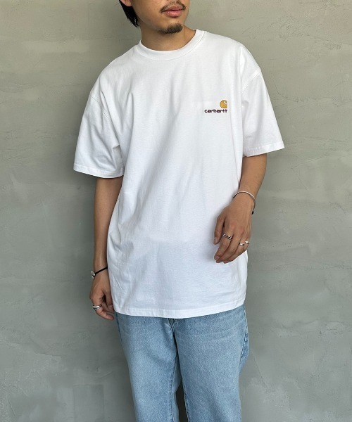 [carhartt WIP/カーハートダブリューアイピー] AMERICAN SCRIPT ワンポイント刺繍ロゴ ショートスリーブTシャツ（Tシャツ/カットソー）｜Carhartt WIP（カーハートダブリューアイピー）