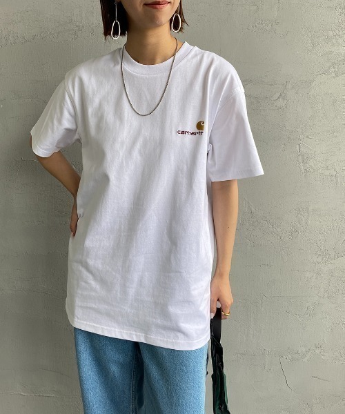[carhartt WIP/カーハートダブリューアイピー] AMERICAN SCRIPT ワンポイント刺繍ロゴ ショートスリーブTシャツ（Tシャツ/カットソー）｜Carhartt WIP（カーハートダブリューアイピー）