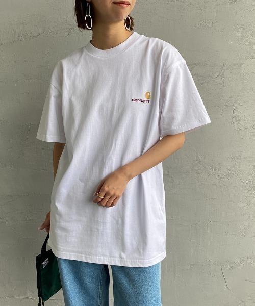 [carhartt WIP/カーハートダブリューアイピー] AMERICAN SCRIPT ワンポイント刺繍ロゴ ショートスリーブTシャツ（Tシャツ/カットソー）｜Carhartt WIP（カーハートダブリューアイピー）