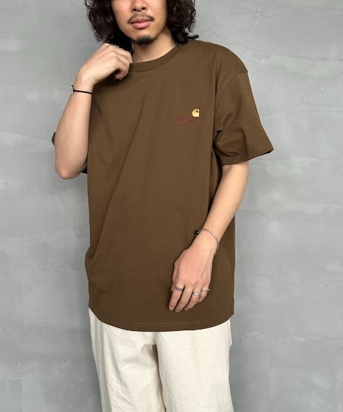 [carhartt WIP/カーハートダブリューアイピー] AMERICAN SCRIPT ワンポイント刺繍ロゴ ショートスリーブTシャツ（Tシャツ/カットソー）｜Carhartt WIP（カーハートダブリューアイピー）