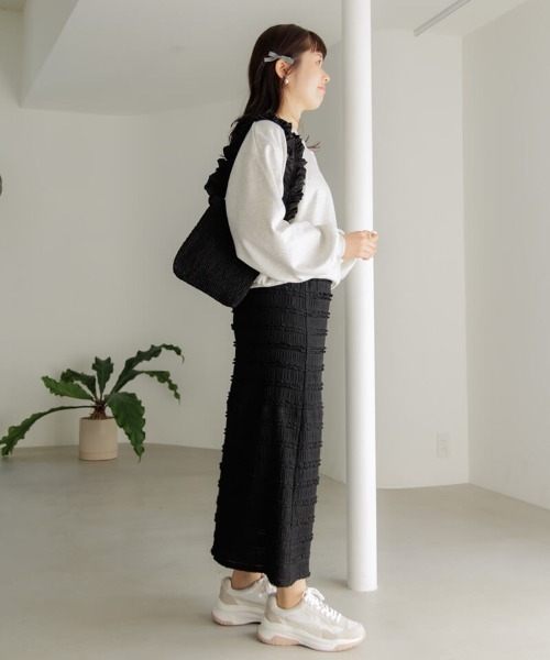 flower(フラワー)の「タイニーフリルスカート(スカート・レディース・ブラック/アイボリー・FREE)」の5枚目の写真