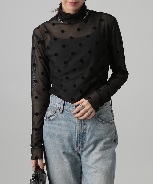 SETUP7（セットアップセブン）の「【SETUP7】ドット柄 シースルートップス SCCH538（Tシャツ/カットソー・レディース・ブラック/ホワイト/ベージュ・FREE）」の10枚目の写真