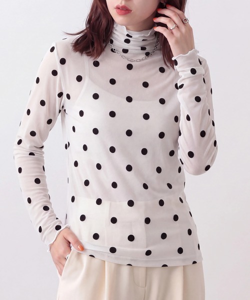 SETUP7(セットアップセブン)の「【SETUP7】ドット柄 シースルートップス SCCH538(Tシャツ/カットソー・レディース・ブラック/ホワイト/ベージュ・FREE)」の8枚目の写真