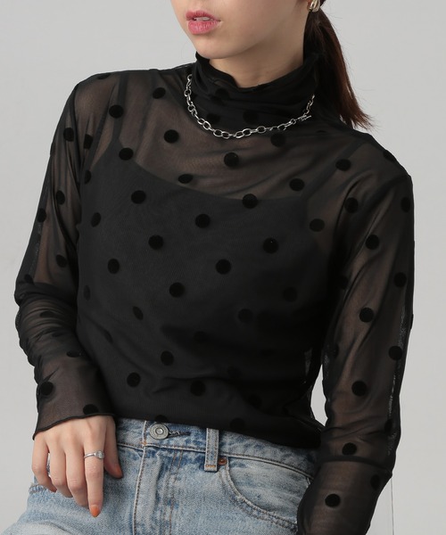 SETUP7(セットアップセブン)の「【SETUP7】ドット柄 シースルートップス SCCH538(Tシャツ/カットソー・レディース・ブラック/ホワイト/ベージュ・FREE)」の4枚目の写真