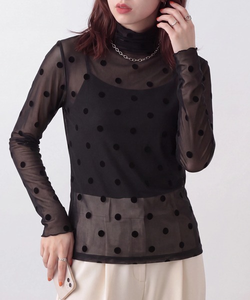 SETUP7(セットアップセブン)の「【SETUP7】ドット柄 シースルートップス SCCH538(Tシャツ/カットソー・レディース・ブラック/ホワイト/ベージュ・FREE)」の10枚目の写真