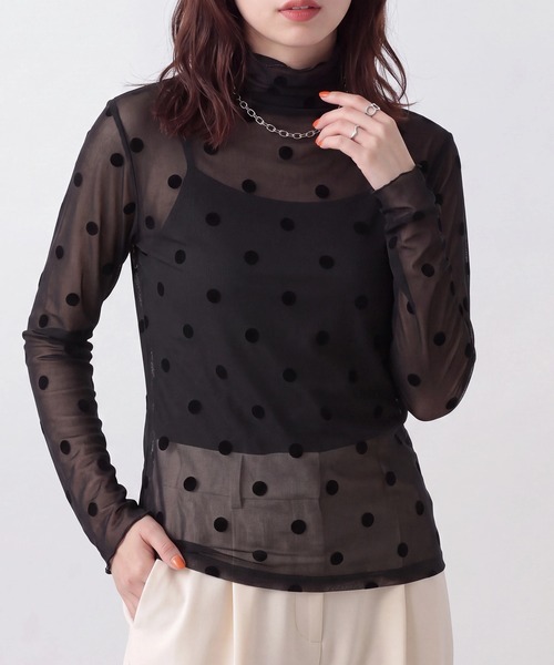 SETUP7(セットアップセブン)の「【SETUP7】ドット柄 シースルートップス SCCH538(Tシャツ/カットソー・レディース・ブラック/ホワイト/ベージュ・FREE)」の9枚目の写真