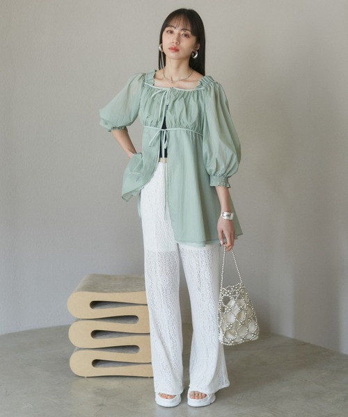 VIS（ビス）の「【洗える】セミフレアレースパンツ（その他パンツ・レディース・キナリ/ブラック・FREE）」の3枚目の写真